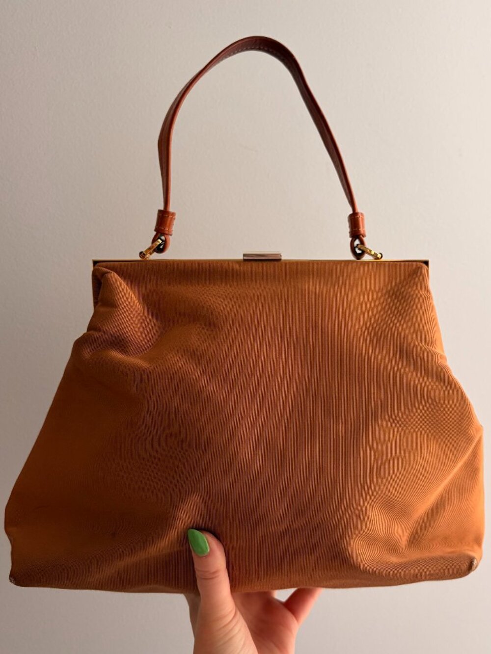 Mansur Gavriel Top Handle Clasp Tan Shoulder Bag with Suede Lining